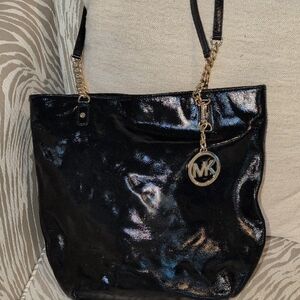 Michael Kors Glossy Black Tote with Gold Accents NWOT